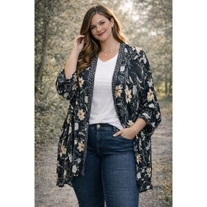 Chance & Destiny Kimono Women L/XL Black Floral Band of Gypsies Chiffon Cardigan